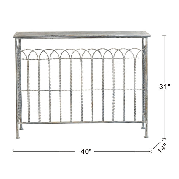English Elm 40x14x31" Iron Entryway Console Table Twisted Bars Arched Panel Weathered Silver Finish W2078P453139