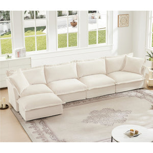 English Elm Slipcovered L-Shape Sectional Sofa Couch - Comfy Chenille 4-Seater With Removable Covers & Pillows W3041S00009-GIGA