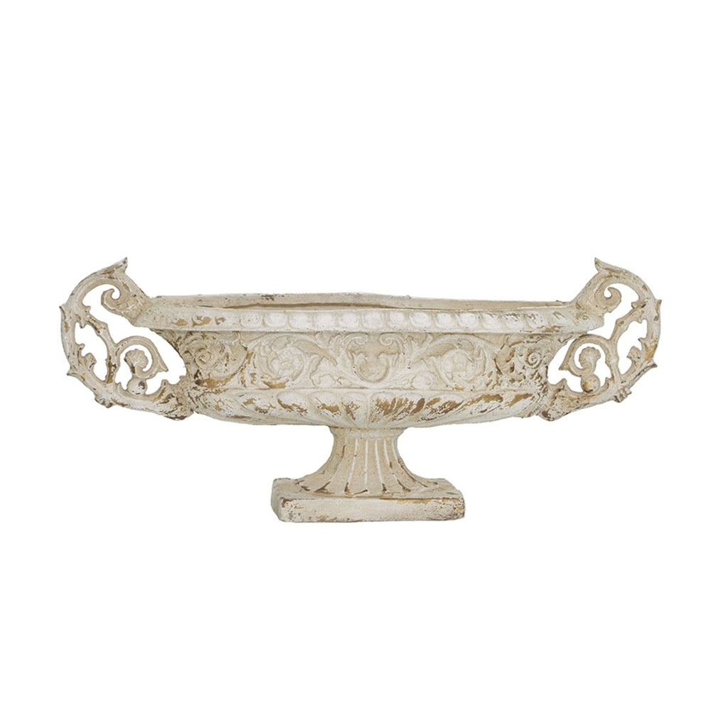 English Elm 31.5x6.9x13.8" Magnesium Pedestal Vase Ornate Scrolled Handles Antique White Mantel Decor W2078P491174