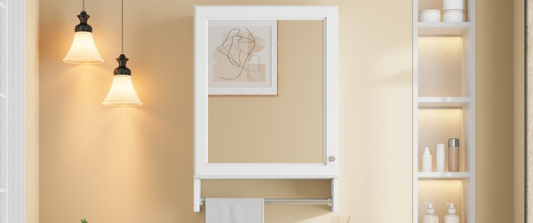 English Elm 3-in-1 Wall Medicine Cabinet with Soft Close Mirror Door Towel Bar and Adjustable Shelf N710P388096K