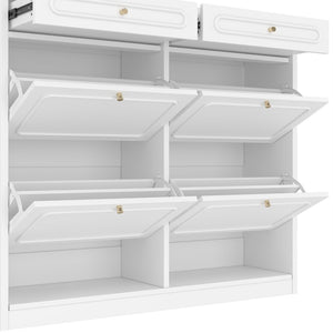 English Elm Wooden Farmhouse Entryway Shoe Cabinet with Six Drawers for Organized Hallway Storage Light White W1580P402825