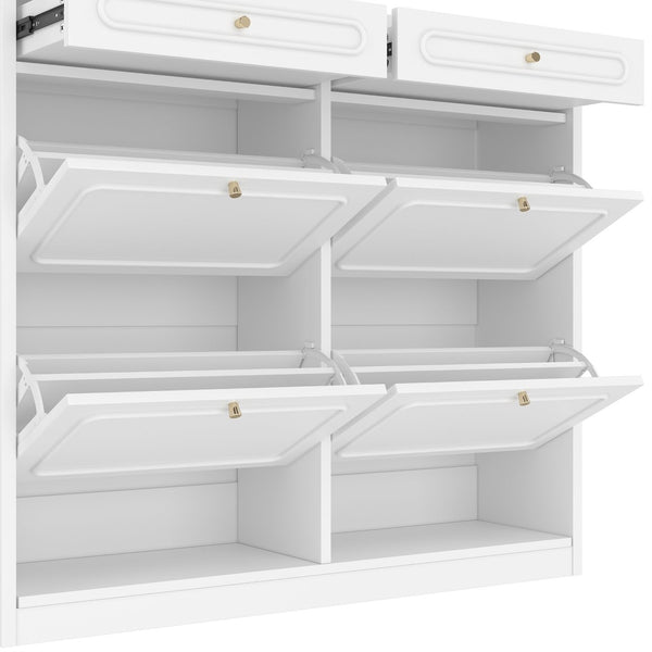 English Elm Wooden Farmhouse Entryway Shoe Cabinet with Six Drawers for Organized Hallway Storage Light White W1580P402825