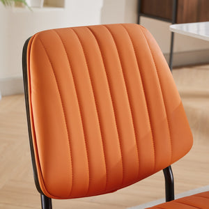 English Elm A&A Mid Century Modern Dining Chairs Set Of 2, Ergonomic Orange Pu Upholstered With Walnut Accents W1143P191788