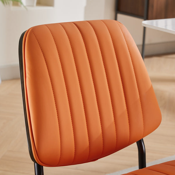 English Elm A&A Mid Century Modern Dining Chairs Set Of 2, Ergonomic Orange Pu Upholstered With Walnut Accents W1143P191788