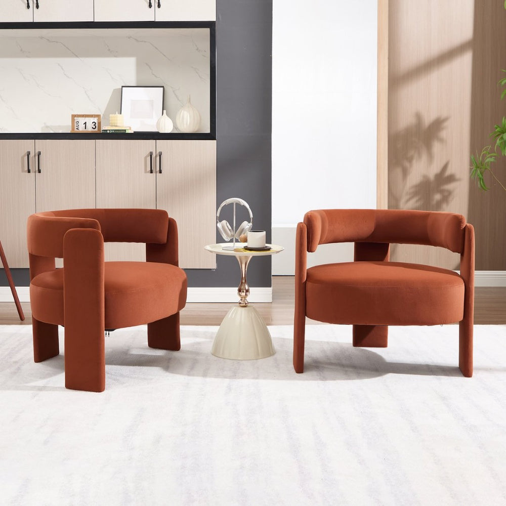 English Elm Accent Chair Velvet Upholstered Mid Century Modern Seat with Tapered Wood Legs for Any Room Orange W3244P417189