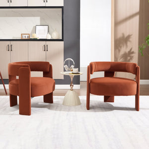 English Elm Accent Chair Velvet Upholstered Mid Century Modern Seat with Tapered Wood Legs for Any Room Orange W3244P417189