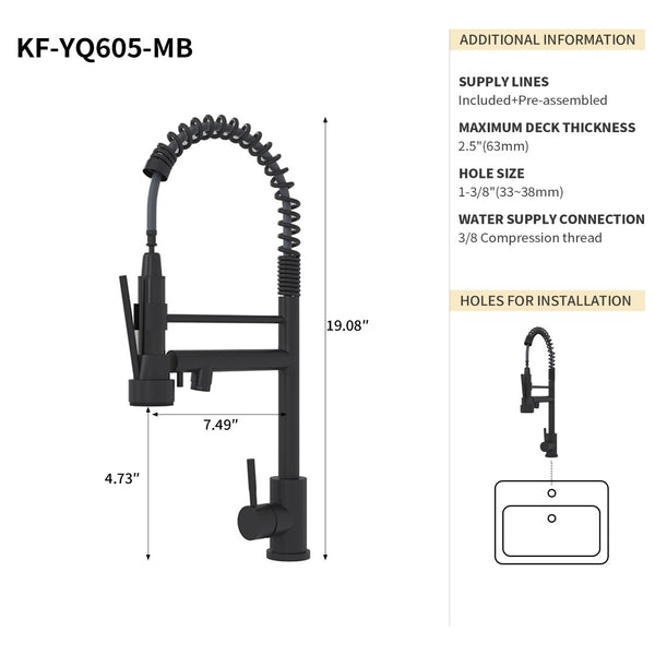 English Elm Bothwa Cupc Certified Single Handle Kitchen Faucet Tall Arc Stainless Steel Design Matt Black B2724P262363