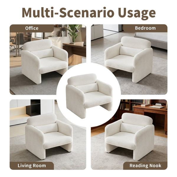 English Elm Best-selling Boucle Cloud Chair Curved Plush Upholstered Armchair with Lumbar Pillow Included Beige W1765P334054