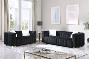 English Elm A Modern Velvet Loveseat - Elegant Channel-Tufted Chesterfield Style In Black For Any Décor W1099S00127