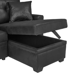 English Elm Sleeper Sectional Sofa with Storage Chaise Tufted Black Fabric L-shaped Living Room W5568S00037