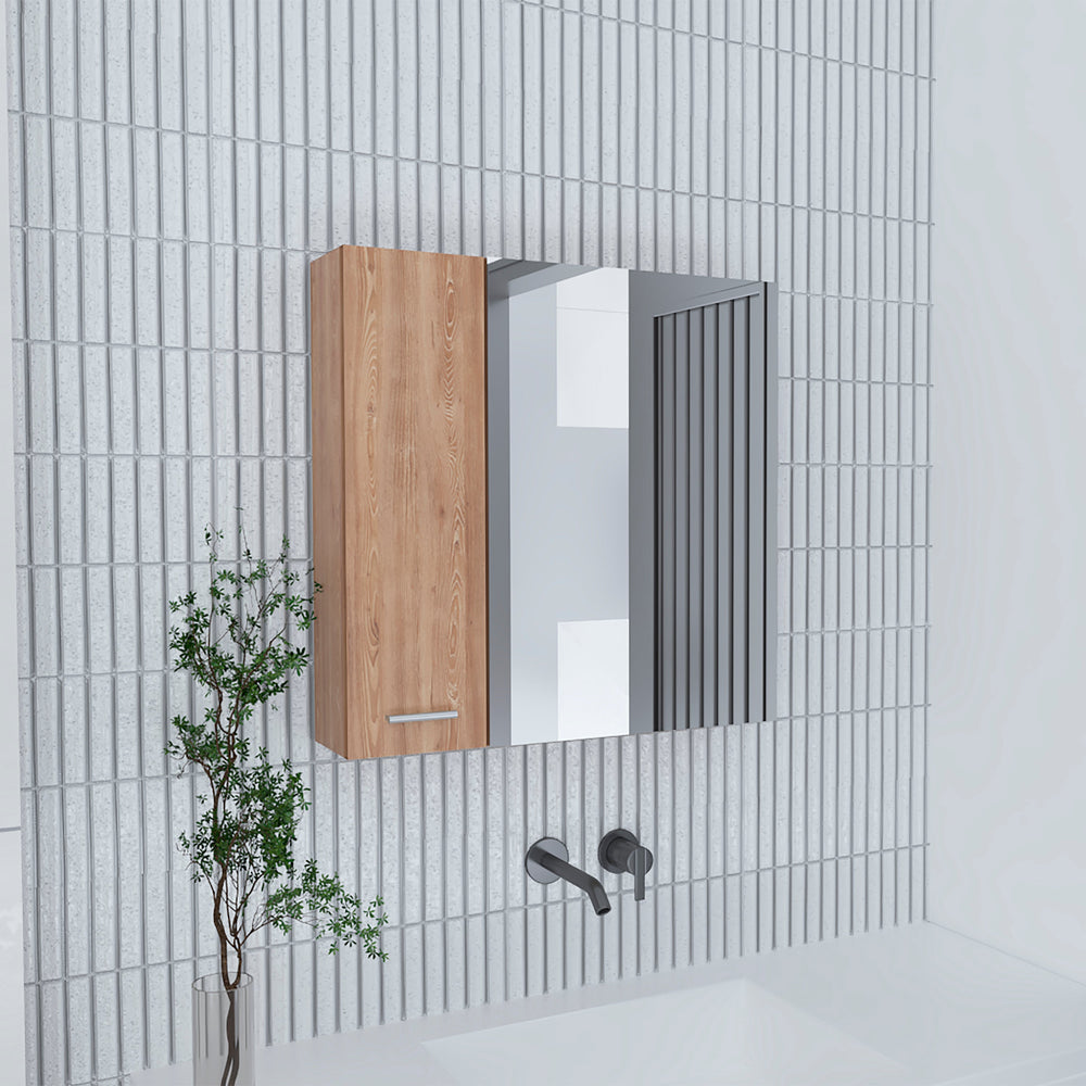 English Elm 4-Shelf Bathroom Medicine Cabinet with Mirror and Top Shelf for Extra Storage, Sleek Double-Door Design Beige B06280225
