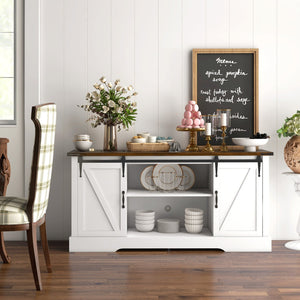 English Elm Homcom Farmhouse Buffet Cabinet With Charging Station, Sliding Barn Doors & Ample Storage Solutions W2225P229467
