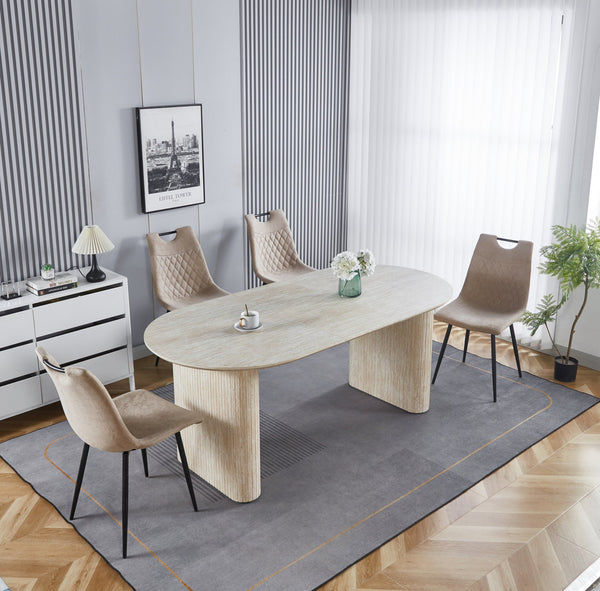 English Elm Extensible Ameican White Oak MDF Pedestal Dining Table for 4-6, Stylish Durable Coffee & Office Use W234S00083