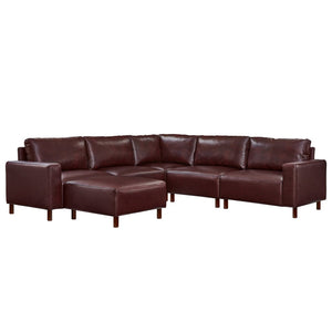 English Elm Modern Modular L-shaped Sectional in Matte Pu Leather with Ottoman Six Piece Burgundy W1097S00265