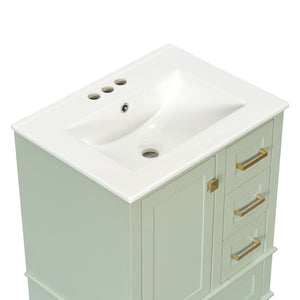 English Elm 24" Olive Bathroom Vanity Solid Wood Frame Ceramic Sink Gold Hardware Soft Close Green N729P373276F