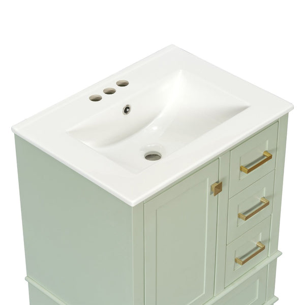 English Elm 24" Olive Bathroom Vanity Solid Wood Frame Ceramic Sink Gold Hardware Soft Close Green N729P373276F