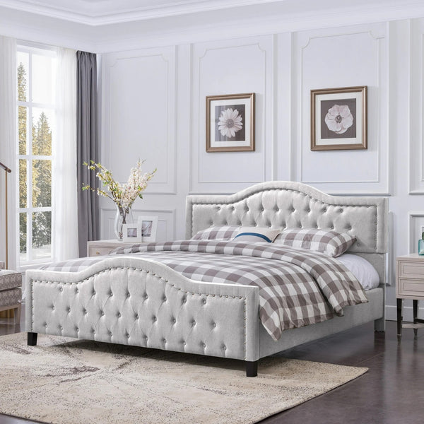 English Elm Christopher Knight Home® - VIRGIL Fully Upholstered King Bed with Button Tufted Diamond Stitch Headboard, Sturdy Frame LIGHT GREY 81.75 L x 25 W x 9 H N761S7106803E