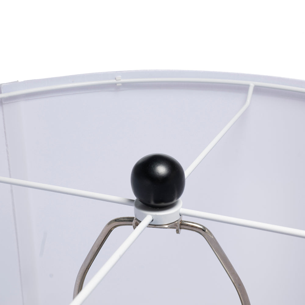 English Elm D15x29.5" Marble Pedestal Table Lamp with Four-Tiered Candlestick Silhouette and Drum Shade, Elegant Accent Black White W2078P399247