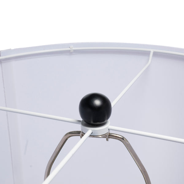 English Elm D15x29.5" Marble Pedestal Table Lamp with Four-Tiered Candlestick Silhouette and Drum Shade, Elegant Accent Black White W2078P399247