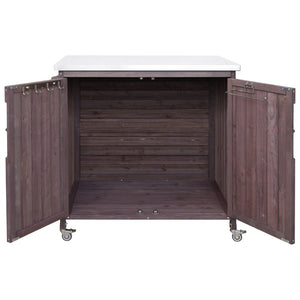 English Elm K&k Rolling Outdoor Kitchen Island Solid Fir Wood Stainless Steel Top Storage Cabinet Dark Brown N707P370287Z