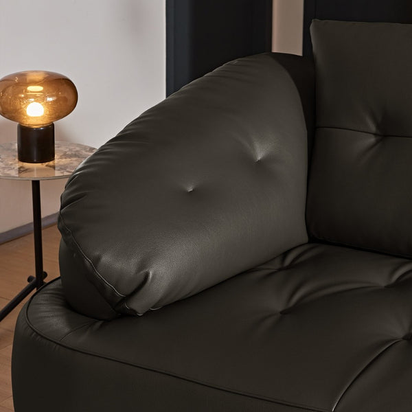 English Elm Modern Elliptical Three Seat Sofa Genuine Cowhide Leather Solid Wood Frame Living Room Black W1765S00135
