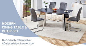 English Elm Table And Chair Set - Luxurious Black Marble-Patterned Top With Stylish Stainless Steel Legs & 4 Pu Chairs W1151S01961-GIGA