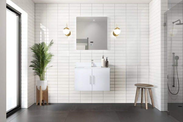 English Elm Glossy 30" White Bath Vanity with Cultured Marble Top, Solid Wood, Soft-Close, Scratch-Resistant Surface B2731P258594