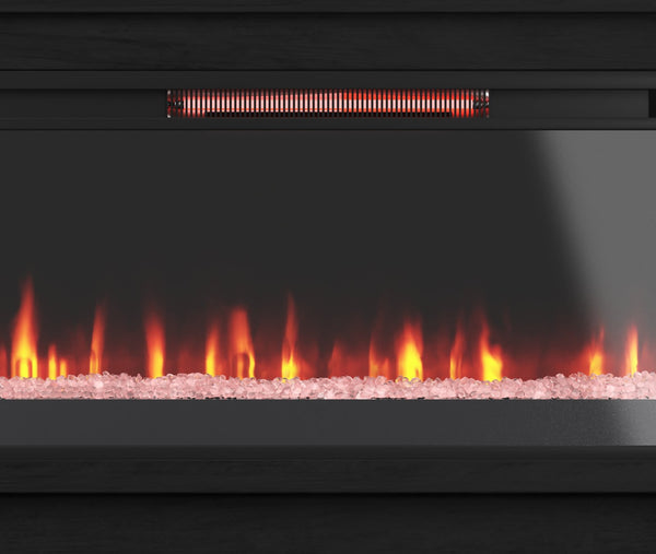 English Elm 89 Inch Fireplace TV Stand with 42" Electric Insert, Black Poplar & Okume Veneer, Fits TVs 100" B108P255364