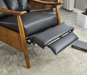 English Elm COOLMORE Mid-Century Recliner Armchair with Footrest, Plush Foam Cushion, Solid Wood Frame Comfort Black PU W1539P210125