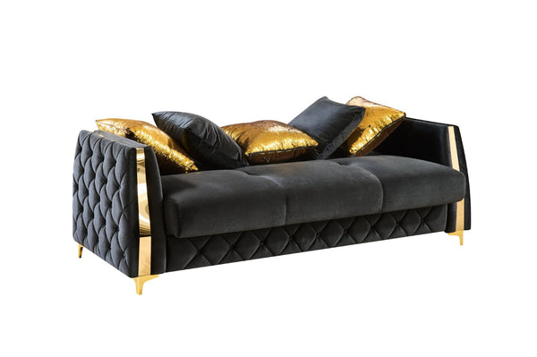 English Elm Lippa Quilted Polyester Sleeper Sofa with Gold Legs Storage and Contemporary Style Black B009S02234