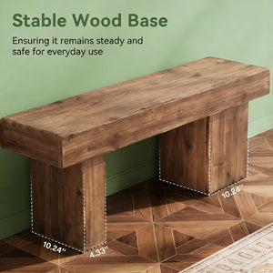 English Elm Hall Entryway Bench Solid Fir Wood Rustic Farmhouse Seat with Asymmetrical Legs T3971P453187