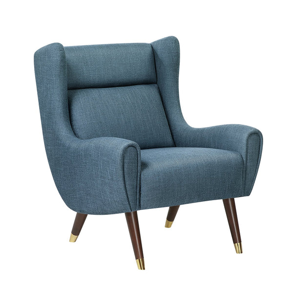 English Elm Modern Wingback Upholstered Accent Chair with Solid Wood Frame, Gold-Tip Legs, Plush Pocket Coil Comfort Blue 30.5 L x 33.5 W x 32 H B011P393056