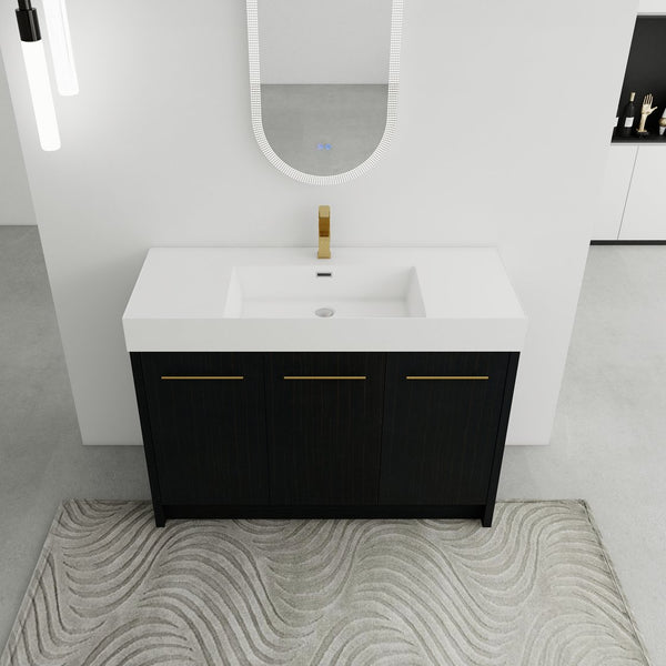 English Elm 48 Inch Freestanding Bathroom Vanity With Modern Resin Sink, Soft-Close Doors & Ample Storage Space W999S00180