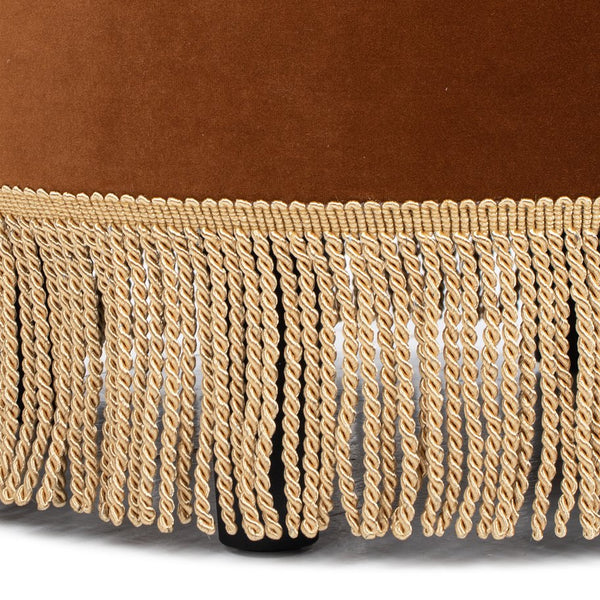 English Elm Jennifer Taylor Home - Yolanda Round 24" Upholstered Accent Ottoman in Performance Velvet with Tassel Fringe, Durable Build Burnt Orange B2719P358853