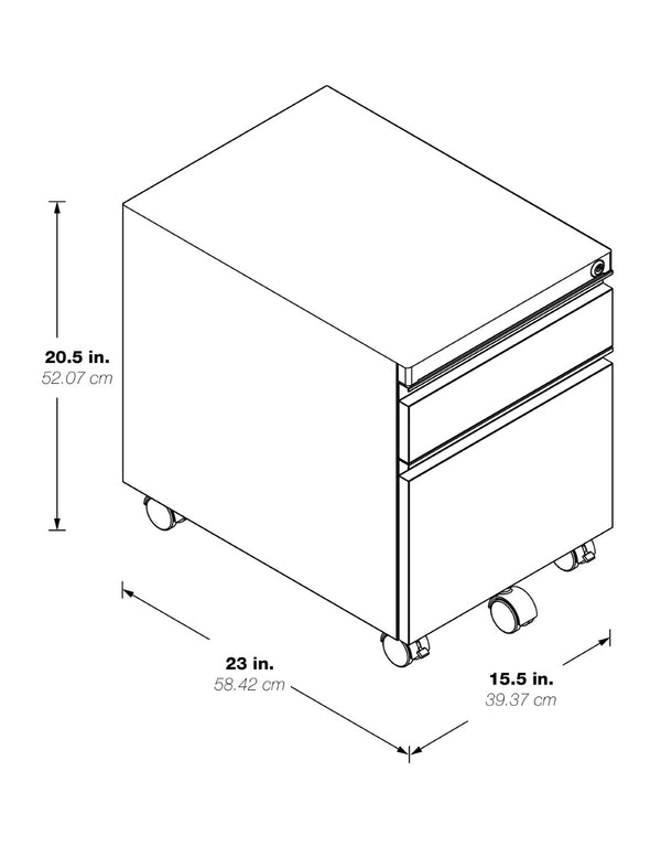 OSP Home Furnishings 22" Mobile Steel File Pedestal with Locking Drawers for Office or Standing Desk Use PM22BF-SV