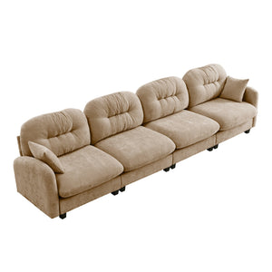 English Elm Four-Seater modular sectional sofa with premium chenille, tufted back, high-density foam comfort and versatile layouts Camel W714S01381