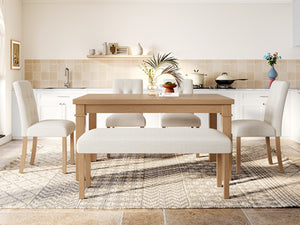 English Elm 6-piece Rectangular Dining Set with Wood Grain Table Four Upholstered Chairs and Bench Natural N752S000012N