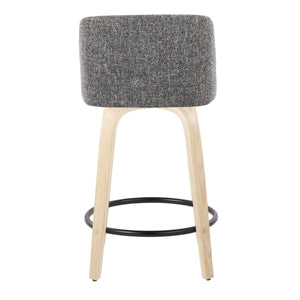 English Elm Toriano 24" Contemporary Fixed-Height Swivel Counter Stools Set of 2 — Padded Fabric Seat, Wood Legs, Built-In Metal Footrest Grey B202S00110