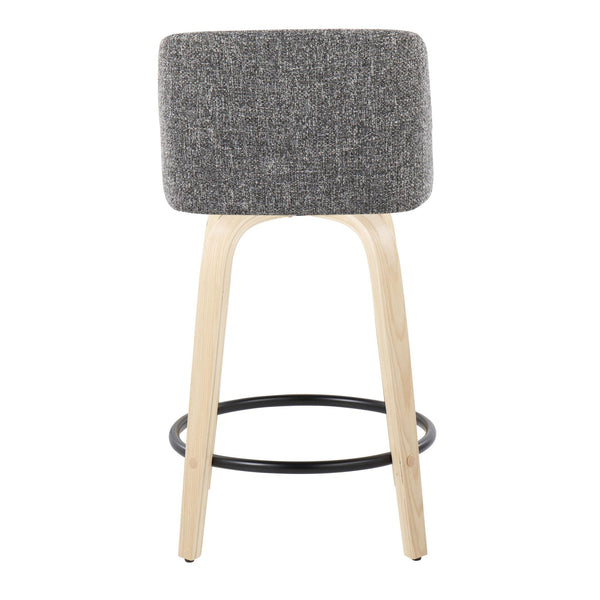 English Elm Toriano 24" Contemporary Fixed-Height Swivel Counter Stools Set of 2 — Padded Fabric Seat, Wood Legs, Built-In Metal Footrest Grey B202S00110