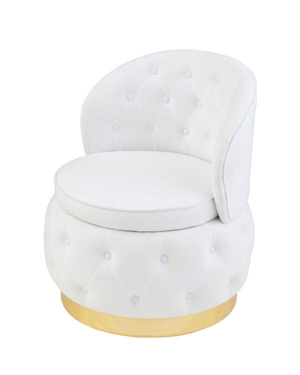 English Elm 360 Degree Swivel Cuddle Barrel Accent Storage Chairs Plush Velvet Round Armchair with Hidden Storage and Luxurious Comfort White W1420P198929