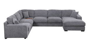 English Elm Chiara Chenille Corner Sectional with Chaise Cupholders Charging Ports for Living Room Light Gray B2749S00117