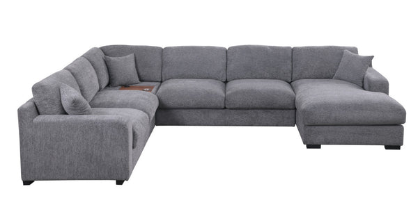 English Elm Chiara Chenille Corner Sectional with Chaise Cupholders Charging Ports for Living Room Light Gray B2749S00117