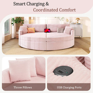English Elm Oversized Double Chaise Lounge Sofa With Usb Ports - Cozy Pink Upholstered Loveseat For Relaxation N719S002160P-GIGA