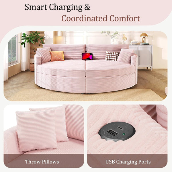 English Elm Oversized Double Chaise Lounge Sofa With Usb Ports - Cozy Pink Upholstered Loveseat For Relaxation N719S002160P-GIGA