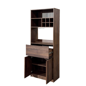 English Elm Kitchen Walnut Buffet Cabinet with Wine Rack Open Shelving Drawers and Closed Storage W331P425319