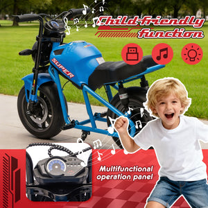 English Elm 24v300w Kids Electric Muscle Motorcycle with Dual Suspension Wide Eva Tires and Twist Throttle Blue W1578P382506