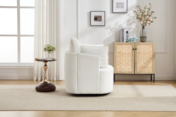 English Elm swivel Barrel Accent Chair with Solid Wood Frame & Metal Base, 350 lb Capacity, Sleek Curved Backrest Elegance White W2120P293677