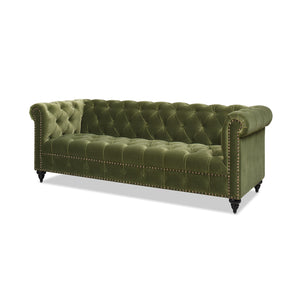 English Elm Jennifer Taylor Home - Alto Handcrafted 88" Tufted Chesterfield Sofa in Olive Performance Velvet with Nailhead Trim and Supportive Frame B2719P238299