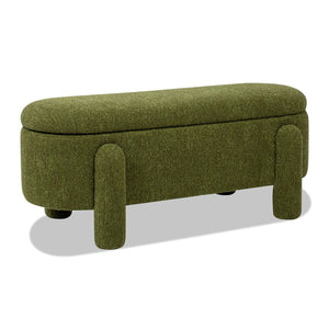 English Elm Jennifer Taylor Home - Hugo 49" Oval Fully Upholstered Storage Bench in Moss Boucle — Cozy sherpa-like texture, chic modern style, versatile seating and hidden storage (50" L x 19" W x 15" H) Green B2719P238468