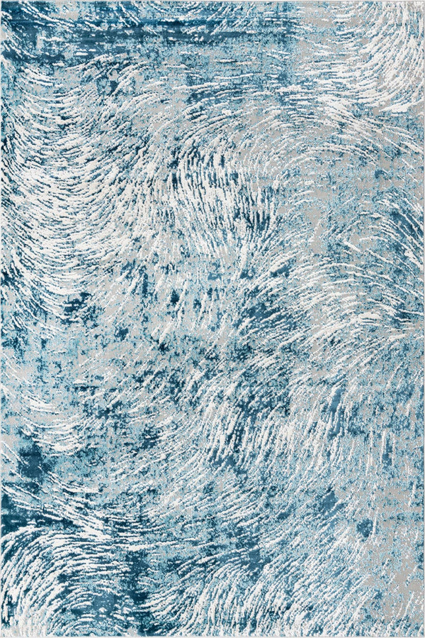 Unique Loom Oasis Wave Machine Made Abstract Rug Blue, Gray/Navy Blue/Ivory 7' 0" x 10' 0"